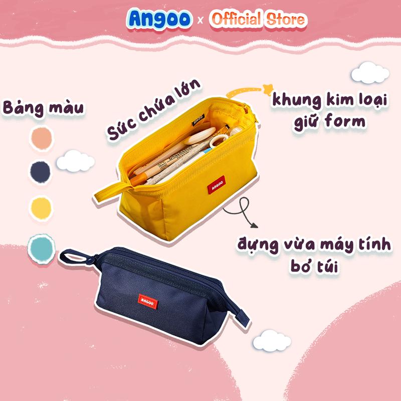 Hộp bút vải canvas Angoo túi bút double pen case bóp viết phong cách nhật bản 5 màu