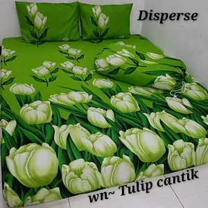 SPREI MOTIF TULIP ADEM BERKUALITAS PREMIUM UK.180/160/120 TINGGI 20CM SET SARUNG BANTAL SARUNG GULING Karet Tali Bahan Katun Disperse Ukuran King 180x200 Motif Cantik