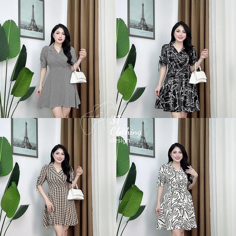 Set đồ bộ nữ giả váy cổ vest phối eo chun co giãn thiết kế tay phồng cao cấp form bigsize 40kg-80kg mã B09