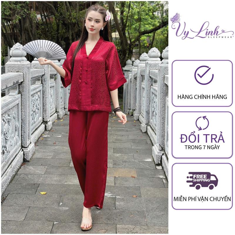 Bộ Đồ Lam,Hoạ Tiết Đơn Giản Dành Cho Nữ,Chất Liệu Vải Gấm Phối Latin, Mềm Mại Mát Áo Women yếm việt phục