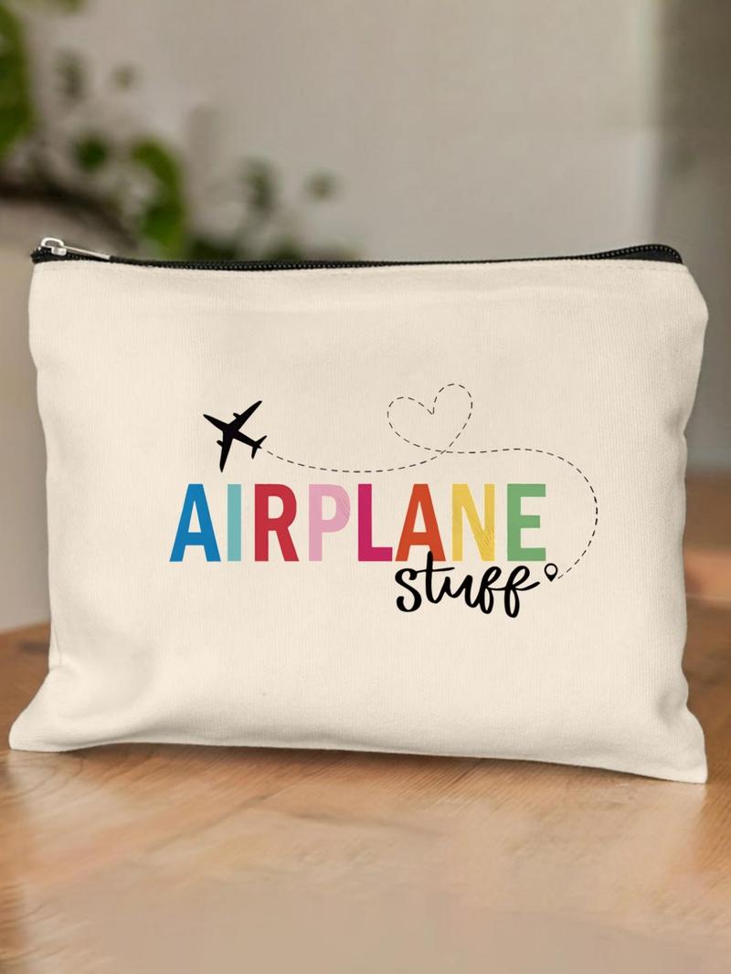Product Introduction of Airplane Mode Letter Pattern Makeup Bag, Portable Cosmetic Storage Bag, Versatile Makeup Organizer Pouch for Travel, School, Office 4