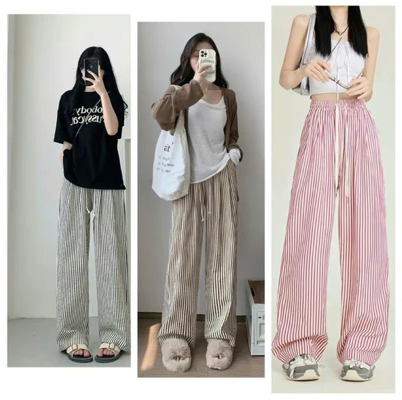 Combo 2 q xuông kẻ chất liệu thô mềm Nữ Women Sọc Kẻ quần ống rộng