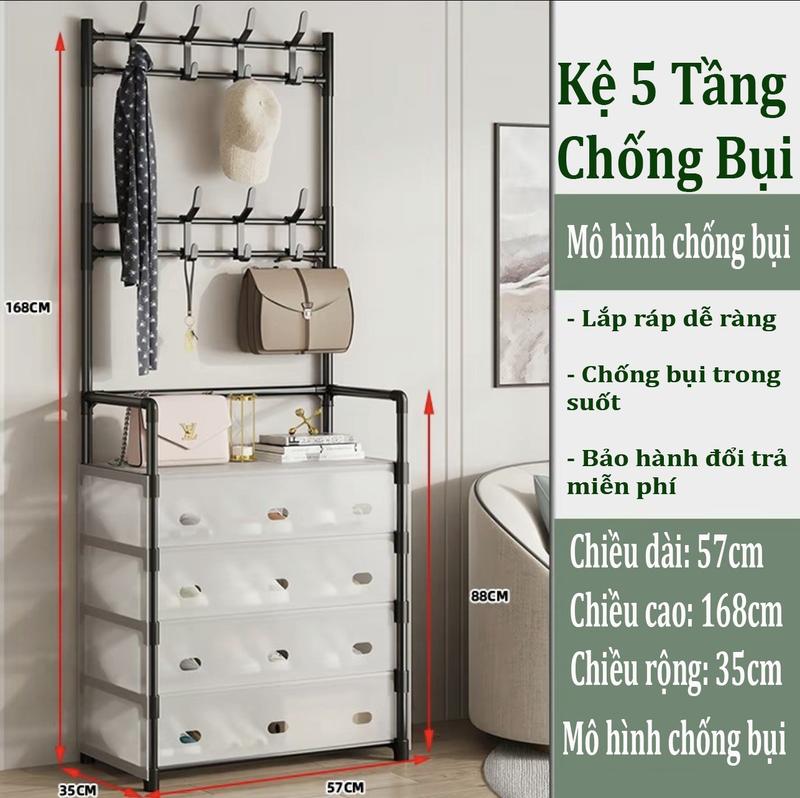 Kệ để giày dép 5 Tầng Chống Bụi, thiết kế treo đồ đa năng lắp ghép 5 tầng tặng kèm 8 móc treo, chất liệu thép chịu lực tốt keg i kệ  danang Kitchen Kitchen Kitchen