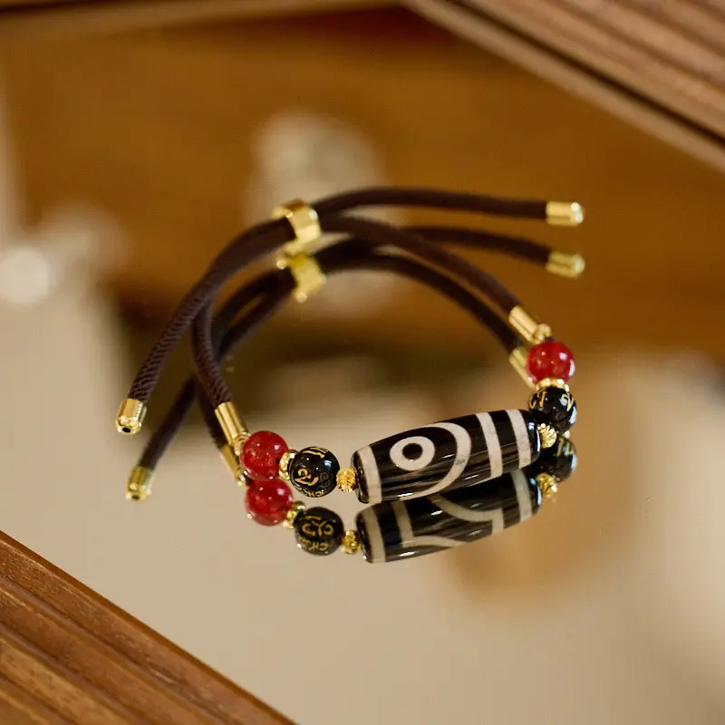 Natural Tibetan Dzi Bead Agate Carrying Strap Adjustable Six-Character Mantra National Style Bracelet Girlfriend Gifts art  phro