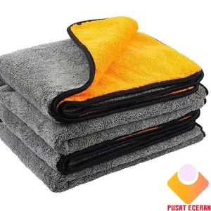 Kain Lap Microfiber Serbaguna 30X40Cm 2 Sisi Halus 500GSM Lap Dapur Mobil Motor Multifungsi Lembut Abu Kuning