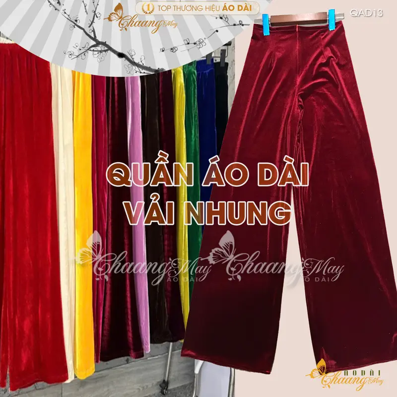 Quần mặc áo dài Nhung cách tân nữ truyền thống CHAANG may sẵn QAD13 quần màu đỏ đen vàng dự tiệc cưới lễ tết đẹp Women 0