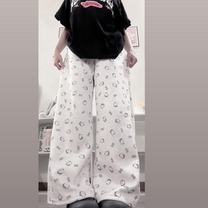 LOẠI ĐẸP Quần Mèo Hello Kitty nữ dài ống rộng cute mềm mịn không xù