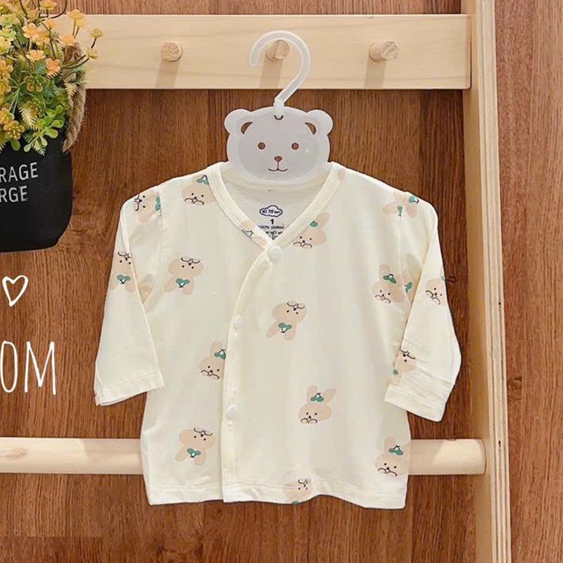 Áo sơ sinh dài tay cho bé trai bé gái 3-8kg vải petit mềm mịn mát phù hợp mùa hè thu tông màu trắng ngà in hình dễ thương _ A23 2