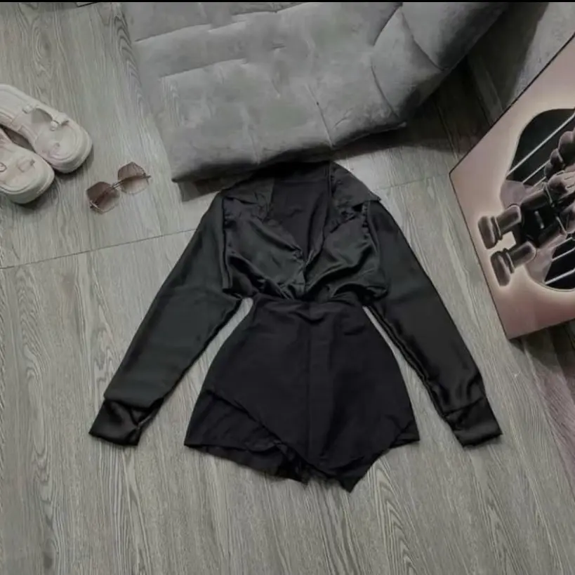 Bộ Set Váy Quần + Áo Satin Đen Top Nữ Jacket Thun (Tag Ảnh Thật) - Sang Trọng và Hút Mắt