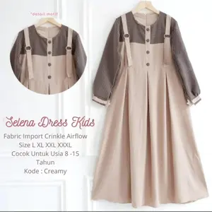 Ready gamis anak crinkle kombinasi terbaru dress anak perempuan umur 5-12 tahun terlaris kekinian 2024