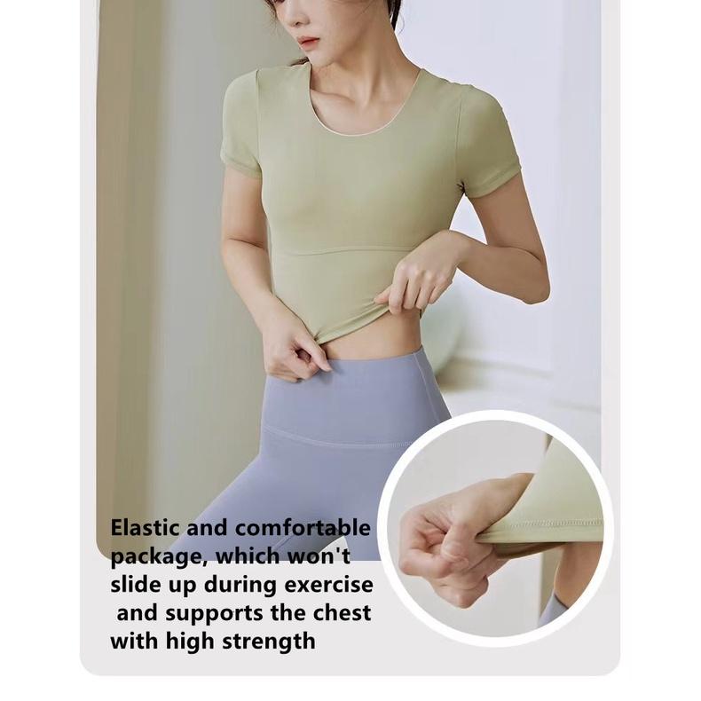 Maglietta sportiva da yoga semplice ad asciugatura rapida, ad alta resistenza, a maniche corte, con supporto, da corsa_voghion.com