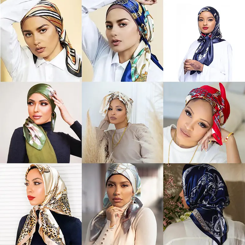 Silk Scarf 90*90cm Satin Color Satin Square Scarf Ladies Head Scarf Tudung Bawal