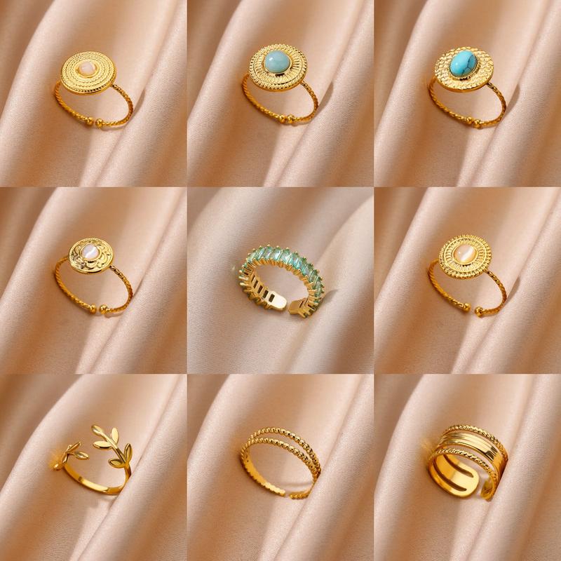 Product Introduction of 1 PCS Stainless Steel White Cat's Eye Round Open Ring Gold Color Adjustable Rings For Women Party Vacation Couple Jewelry Gift 2