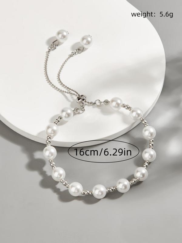 Faux Pearl Decorated Adjustable Strap Bracelet, Fashionable Jewelry for Women & Men, Trendy All-match & Exquisite Jewelry for Birthday Gift 1