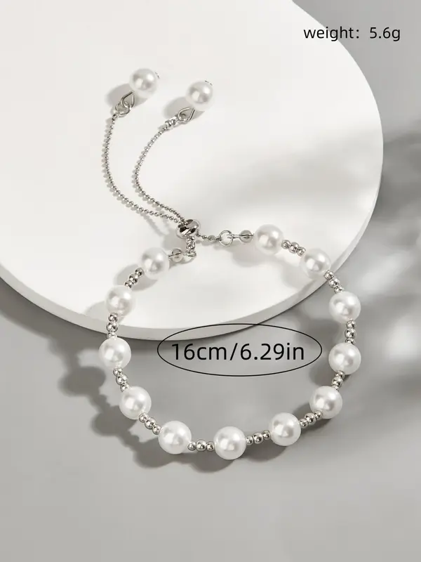 Faux Pearl Decorated Adjustable Strap Bracelet, Fashionable Jewelry for Women & Men, Trendy All-match & Exquisite Jewelry for Birthday Gift 1