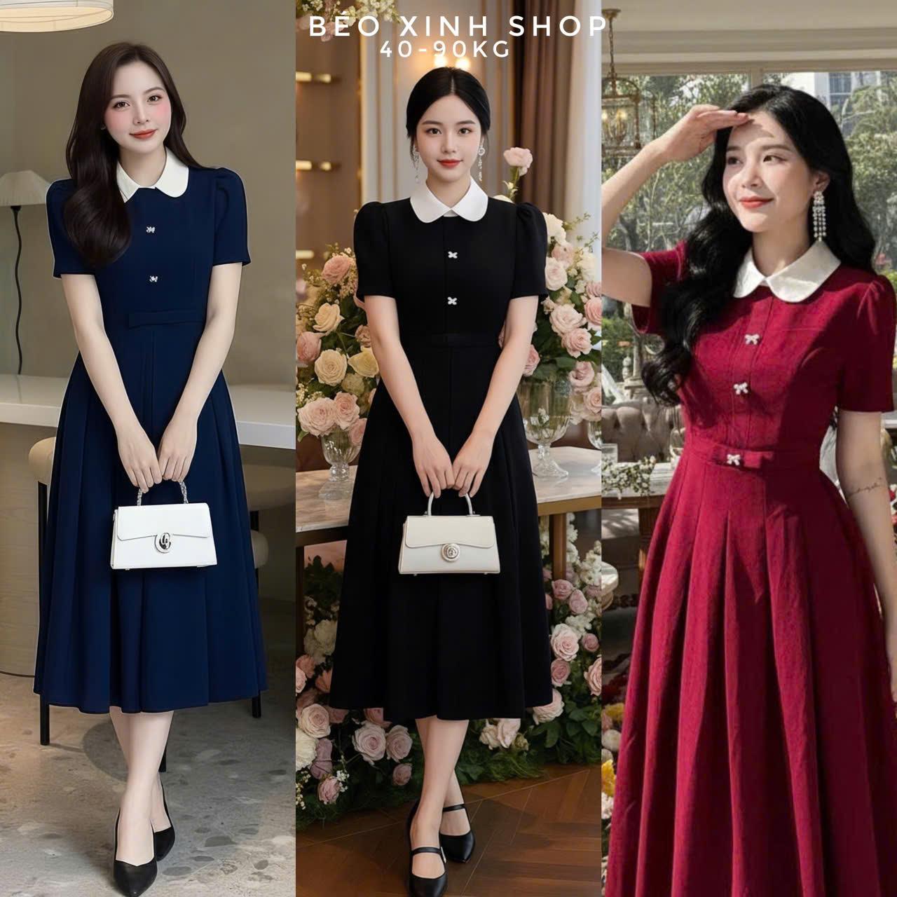 Váy Dự Tiệc Nữ Thiết Kế Cổ Bẻ Trắng Phối Cúc Hoa (Vải Tuyết Mưa) Cao Cấp Cho Nàng Bigsize 40–90kg Béo Xinh Shop - A.1635