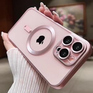 Transparent Magnetic Case for iPhone 16 15 14 13 12 11 Pro Max Plus Case MagSafe Wireless Charging Casing Fashion Plating Frosted Soft Matte Protective Case Cover