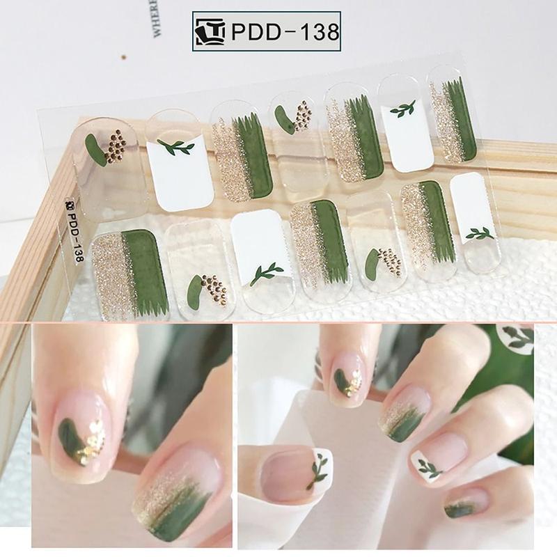 Product Introduction of Waterproof 14Strips Gel Nail Stickers Floristic Semi Cured Nail Patch Full Cover Gel Nail Polish Strips DIY Nail Art Making 15