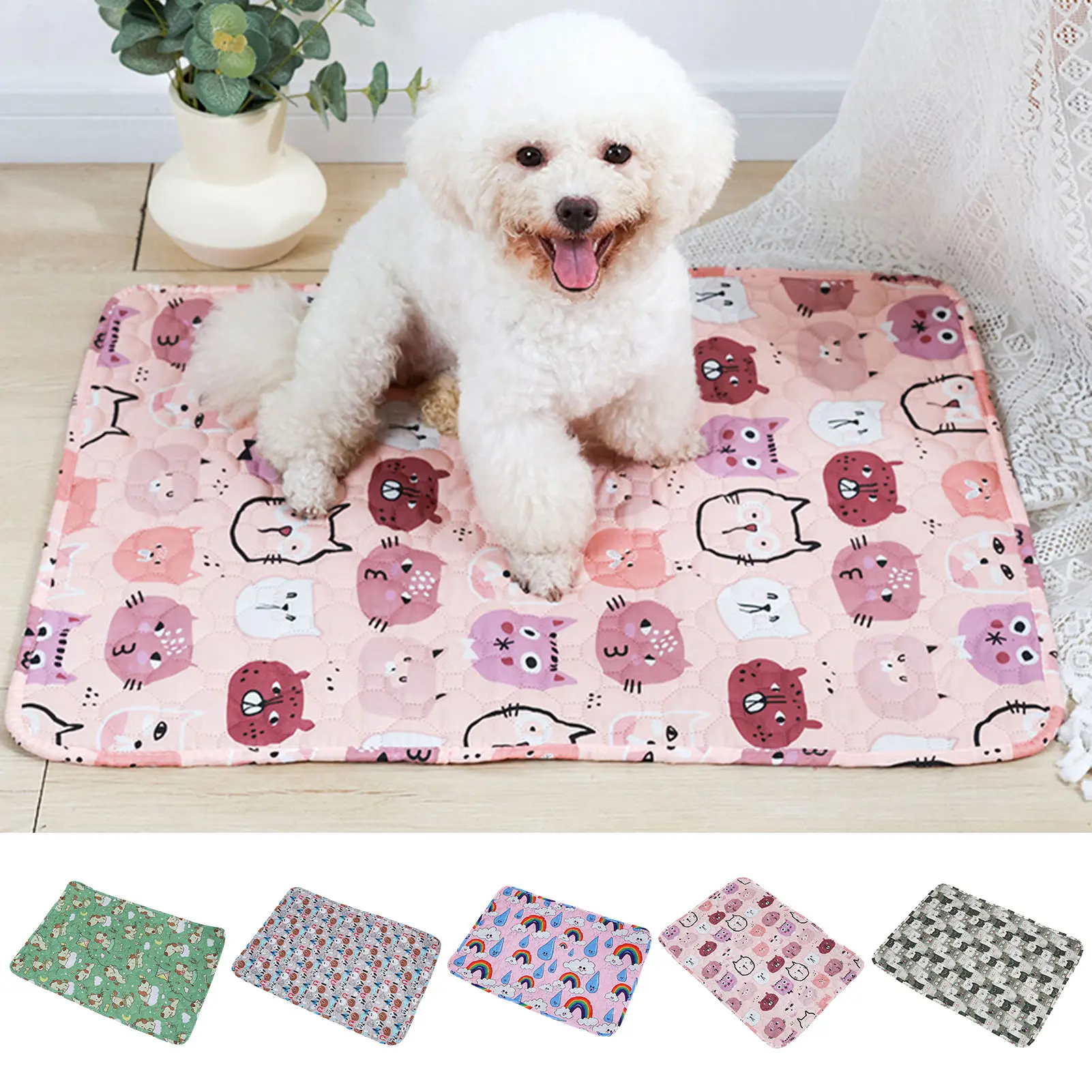 Daiditi-Pet Pee Pad Dog Diaper Mat Extra Soft Breathable Cartoon Print Washable Dog Training Pad Pet Urine Mat