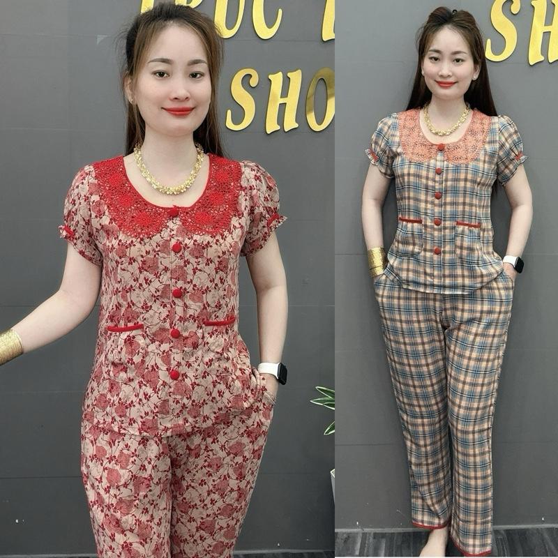 ĐỒ BỘ CỔ REN TIỂU THƯ,TAY PHÒNG, VẢI LỤA MANGO, QUẦN DÀI,SIZE 45-70KG Lụa