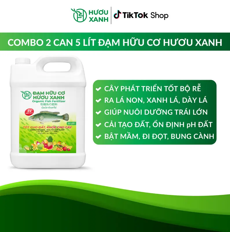 [COMBO 2 CAN 5 LÍT] Đạm Hữu Cơ Hươu Xanh Giúp Cây Bật Mầm, Xanh Lá, Bung Cành, Đẻ Nhánh Mạnh, Nuôi Trái, Phục Hồi Sau Thu Hoạch 1