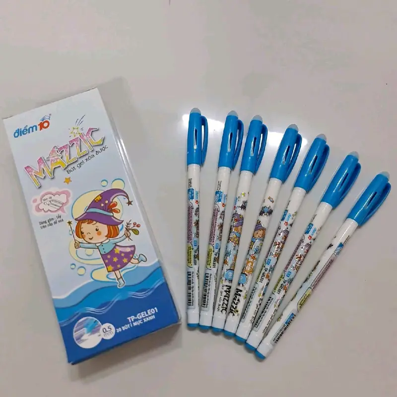 Bút điểm 10 MAZZIC có đầu tẩy, nét bút đều đậm, có mực xanh và mực tím but  viet 5