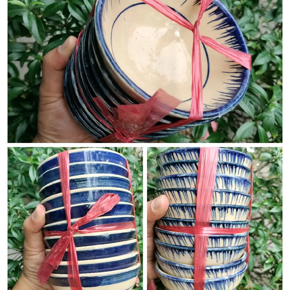 COMBO 10c CHÉN CƠM ĐẤT NUNG  THỦ CÔNG HÀNG  THÔ ĐƯỜNG KÍNH 11cm  3 MẪU (PHẾT TRONG/PHẾT NGOÀI/CHỈ XANH)
