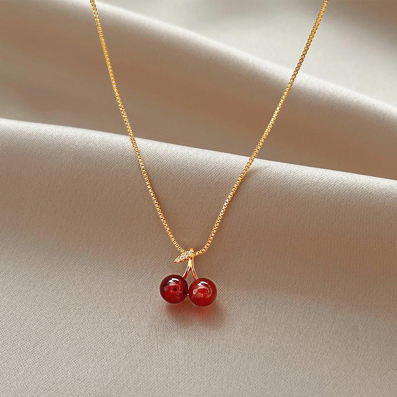 Product Introduction of Necklace Earrings 925 Silver Red Cherry Earrings Simple and Compact Temperament Wild Ins Style High Sense Ornament 5