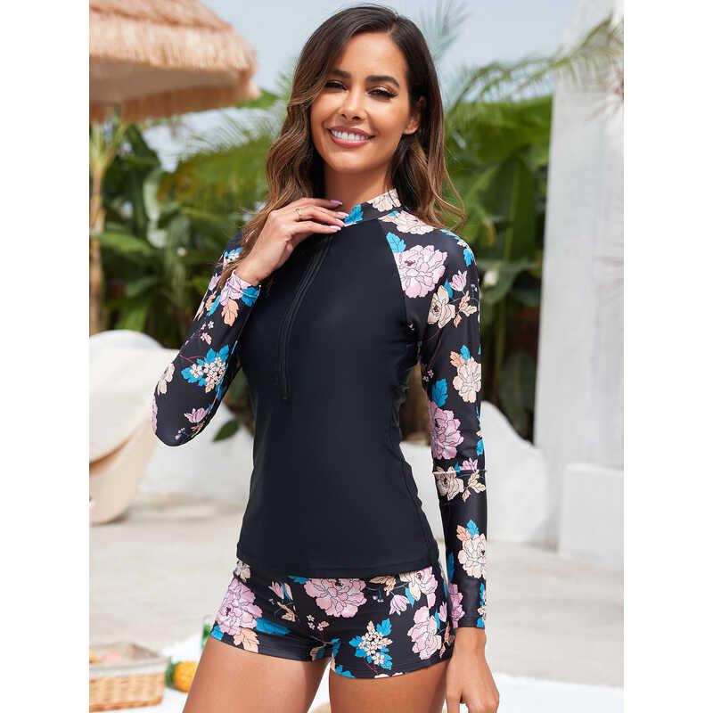 Product Introduction of 【Swimsuit】 2024 new sexy oversized women's sun protection surfing suit split long sleeved 2XL swimsuit 22