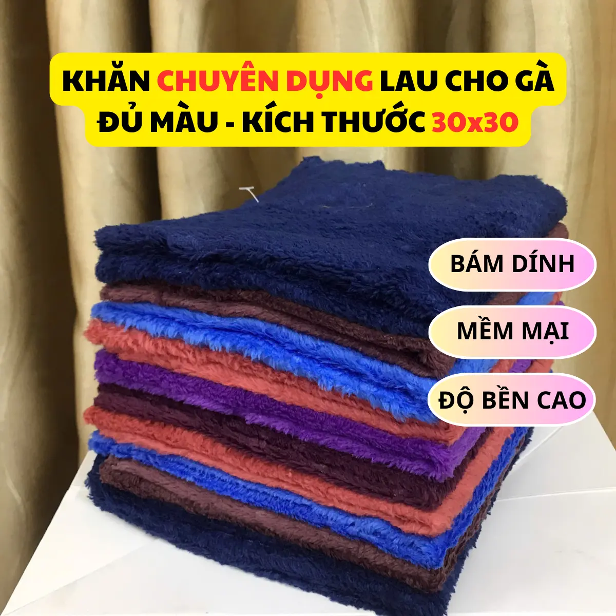 Combo 20 Khăn Lau 30x30 Chuyên Dụng Thiết Kế Riêng Cho Gà Chọi, Mềm Mại, Thoải Mái, Không Gây Kích Ứng Ma Sát - Khăn Lau Đa Năng (Màu ngẫu nhiên)
