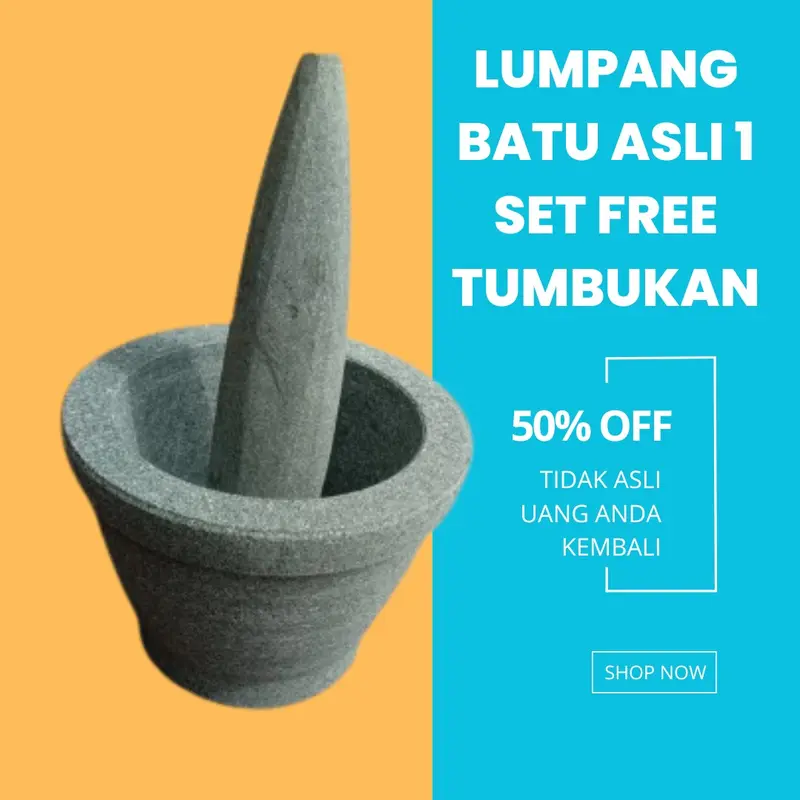 lumpang bubut batu asli 18.cm satu set lengkap cobek batu asli gunung 3