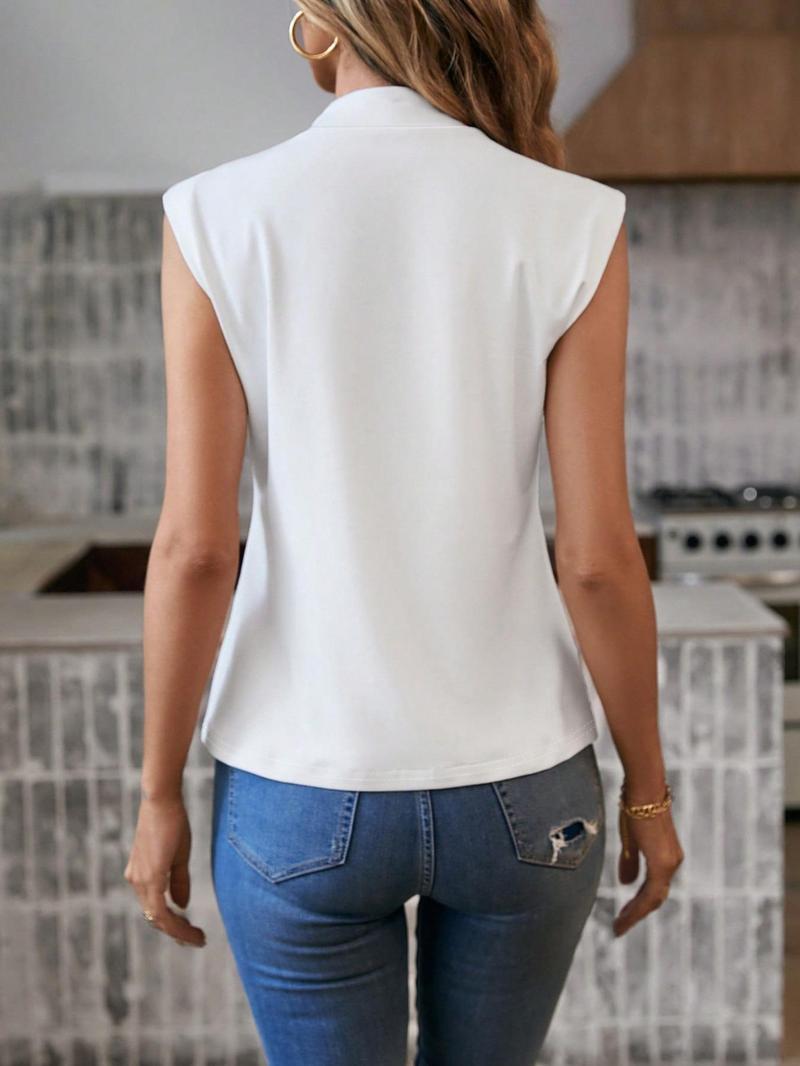 Product Introduction of Women's Solid Color Mock Neck Top, Casual Elegant Sleeveless Top for Summer, Ladies Clothes for Daily Wear 2