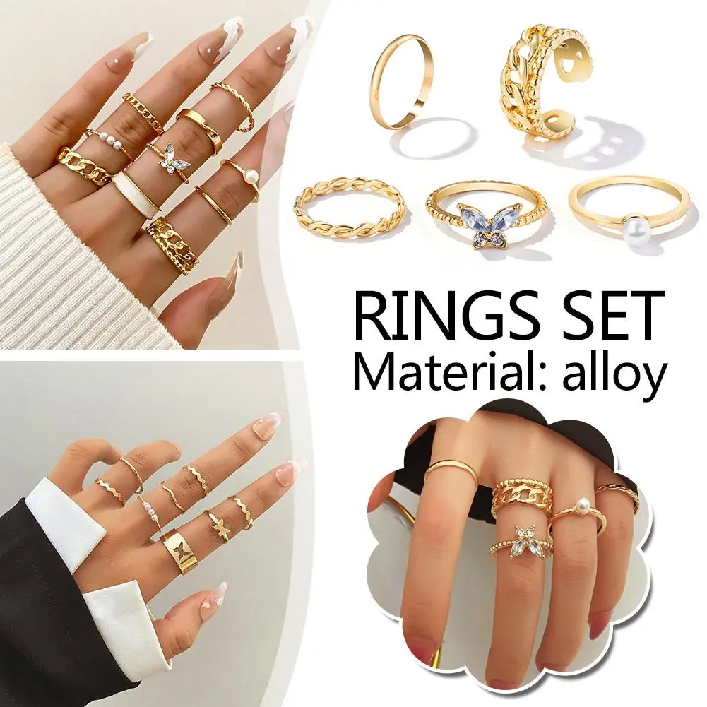 8/10pcs Fashion Butterfly Ring Set Rings Creative Vintage Ring Knuckle Women's Set H8E6