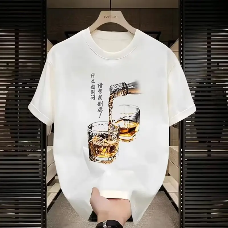 Korean Style Casual Boys Niche round Neck Short Sleeve Bottoming Shirt New FashioninsLoose Half SleeveTShirt Versatile Simple Men's Cartoon Printed Tops Crew-neck fashion unisex T-shirt Menswear Top 1
