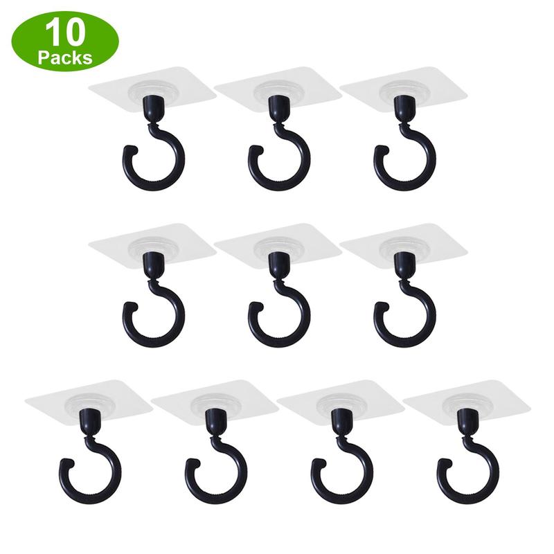 Ceiling Hook (10pcs), Multipurpose Self Adhesive No Drill Ceiling Rotating Hanging Hook, 360-degree Rotatable Hooks for Hanging Light Plants Lanterns Wind Chime 0