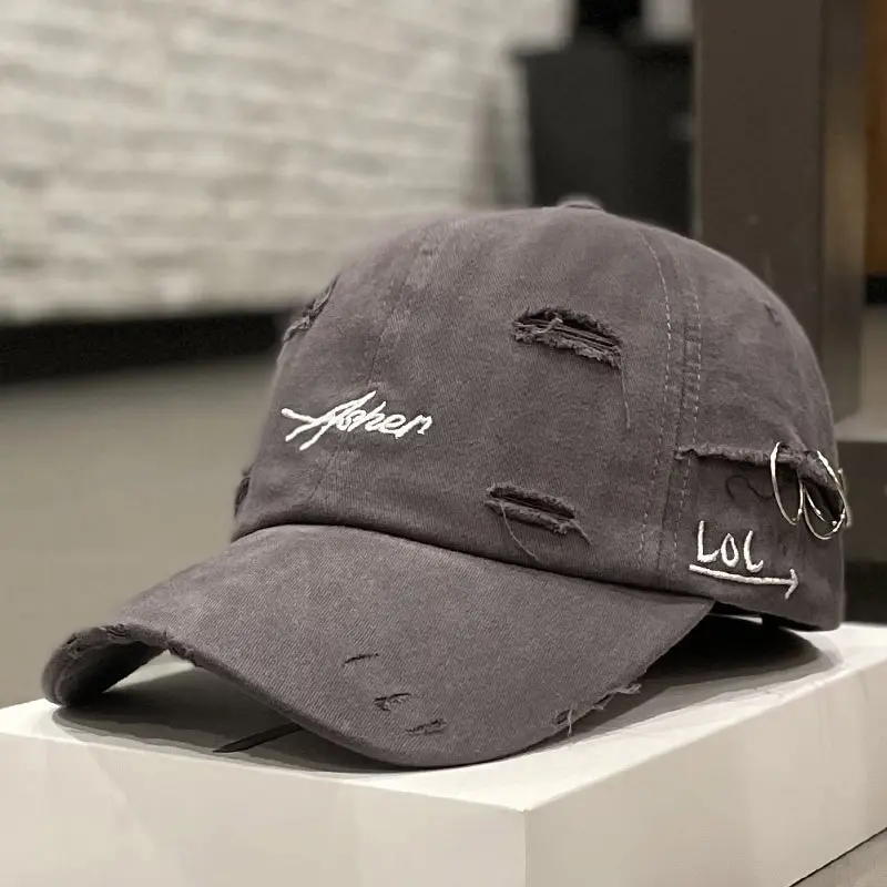 Retro Faded Unisex Baseball Cap - 1pc Torn Hip Hop Sun Hats with Letter Embroidery for Both Women and Men