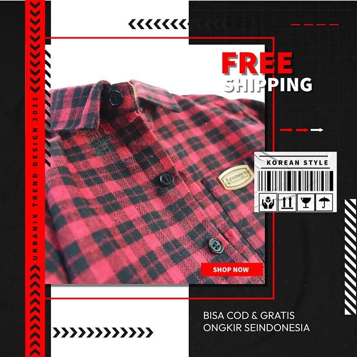 Twinbee Kemeja Flanel Anak Laki Laki Lengan Panjang Usia 1 2 3 4 5 6 7 Tahun Import Cream Biru Merah Korean Style Premium 7