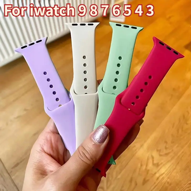 Tali Warna Silikon, Jalur Lembut Boleh Laras, Serasi dengan Jam Tangan Apple 9, 8, 7, 6, SE, 5, 4, 3, 2, 1, i Jam Tangan, Tersedia dalam 49 / 45 / 44 / 42 / 41 / 40 / 38mm Watch Watches