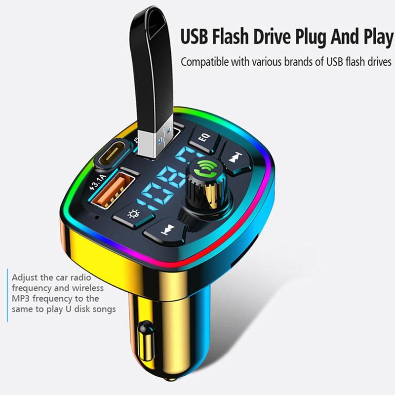 Product Introduction of Car Hands-Free Bluetooth-compaitable 5.0 FM Transmitter Car Charger USB Audio Kit Receiver J5N2 42