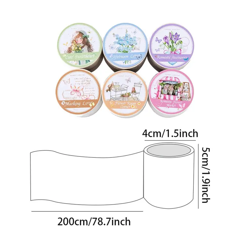 Cute Watercolor Flower & Girl Pattern Washi Tape, Waterproof Self Adhesive Decorative Sticker, DIY Decorative Supplies for Scrapbooking & Journal Making and Gift Wrapping 4