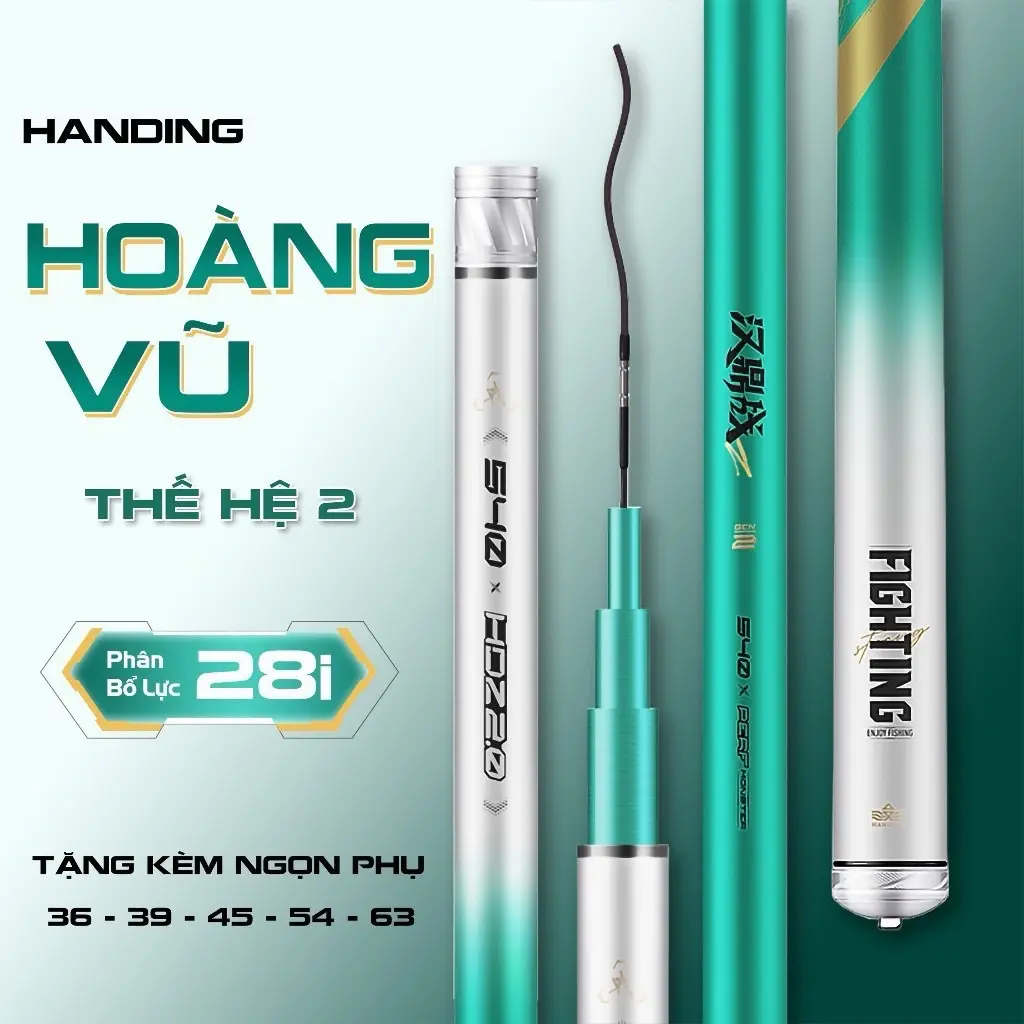 Cần câu tay Handing Hoàng vũ 5H phân bổ 28i đủ các size cần 36-45-54-63 tặng kèm ngọn trục phao thẻo
