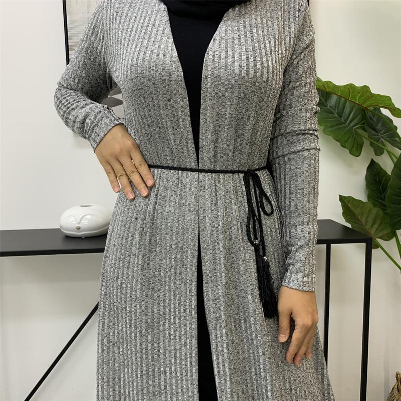 Product Introduction of Cross-Border Autumn Winter Muslim Women's Clothing In-Stock Long Sleeve Knitted Sweater Coat Robe 1853 21