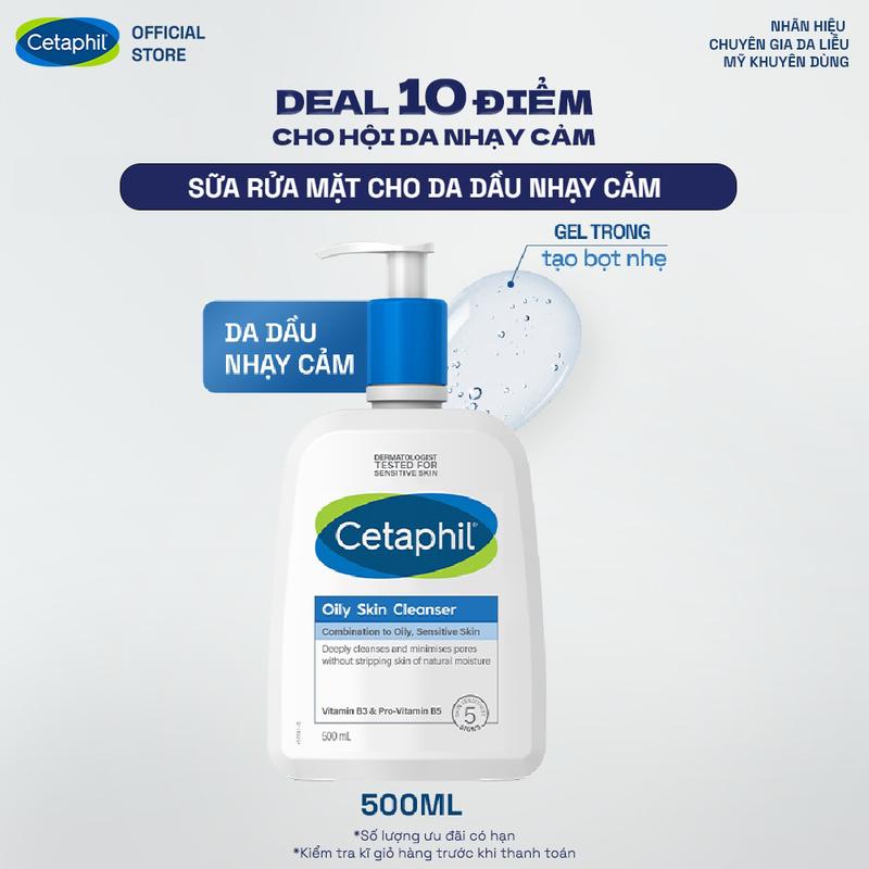 Sữa rửa mặt dịu lành cho da dầu nhạy cảm CETAPHIL OILY SKIN CLEANSER 500ML