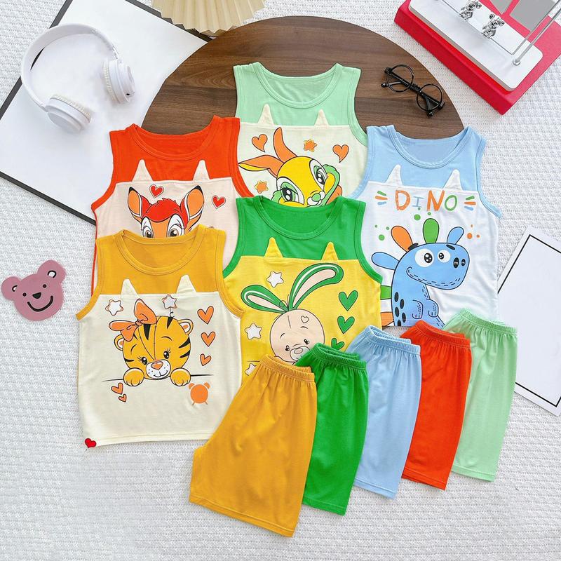 MK538 (6-16KG) Bộ quần áo ba lỗ quần cộc in hình phối tai chất thun lạnh mỏng mềm, mát cho bé dưới 3 tuổi bososinh