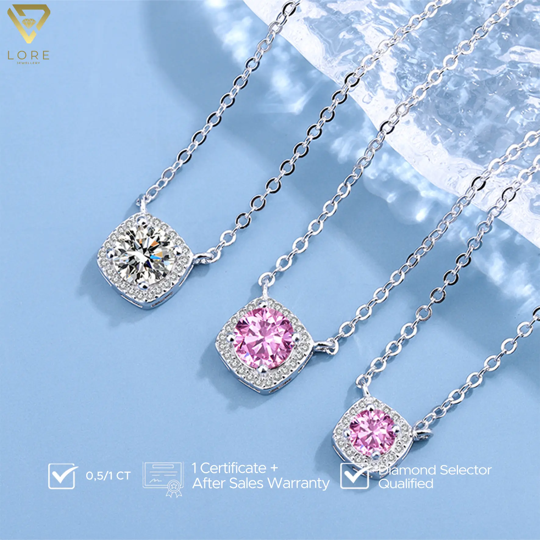 Kalung Moissanite Lapis Emas 18K - Anna Luxury Moissanite Necklace 0.6 CT / 1.1 CT - Lore Jewellery