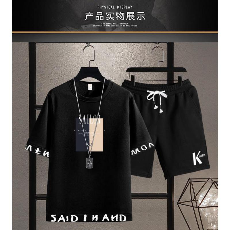 2025 New Trendy Two-Piece T-Shirt Summer Short Sleeve Set Men's Sports Casual Stylish Outfit Fashion Hot Sale 9