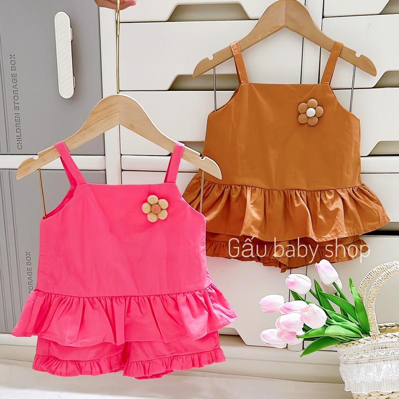 Set áo 2 dây + quần Bông hoa xinh xắn cho bé gái chất thô mềm mát- B79