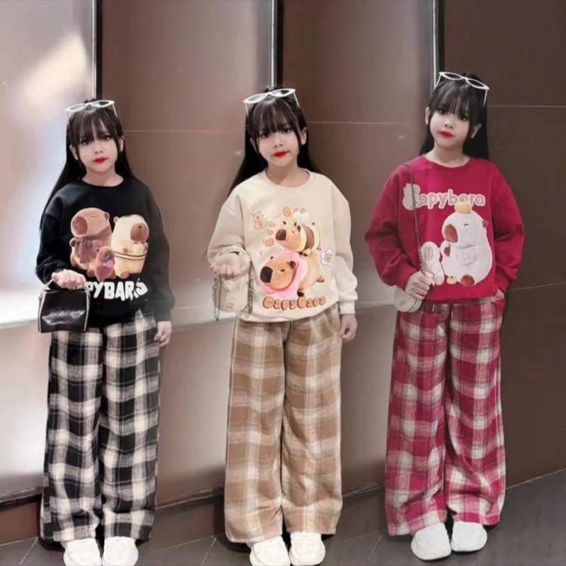 (ẢNH THẬT) Set bộ nỉ bông CAPYBARA quần xuông cho bé gái. Size 9-42kg Chất liệu nỉ bông dày dặn ấm áp. áo sweater