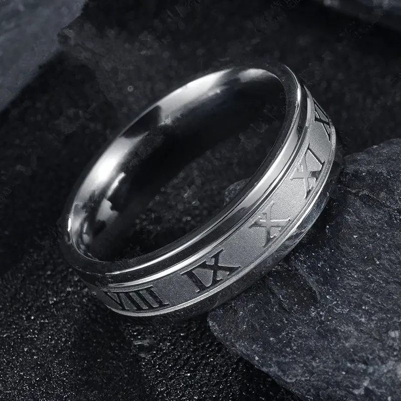 Cincin Couple Angka Romawi Titanium Stainless Steel Anti Karat Selamanya Fashion Ring Pria Wanita Gaya Elegan Kasual Klasik Anniversary Vintage Hari Jadi Retro
