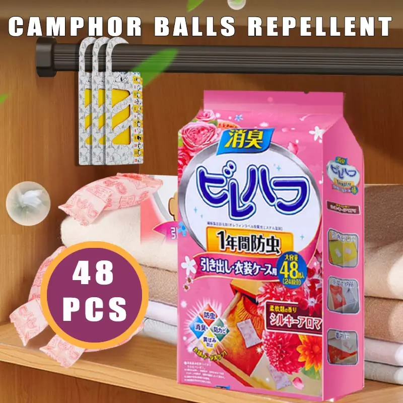 CAMPHOR 24pcs/48pcs pack Rose Fragrance Japan Moth Balls: Camphor Repellent & Deodorizer for Clothes! #ClosetOrganization #TikTokHomeHacks Room Floral Scent Scent Aroma Scented Perfume Freshener